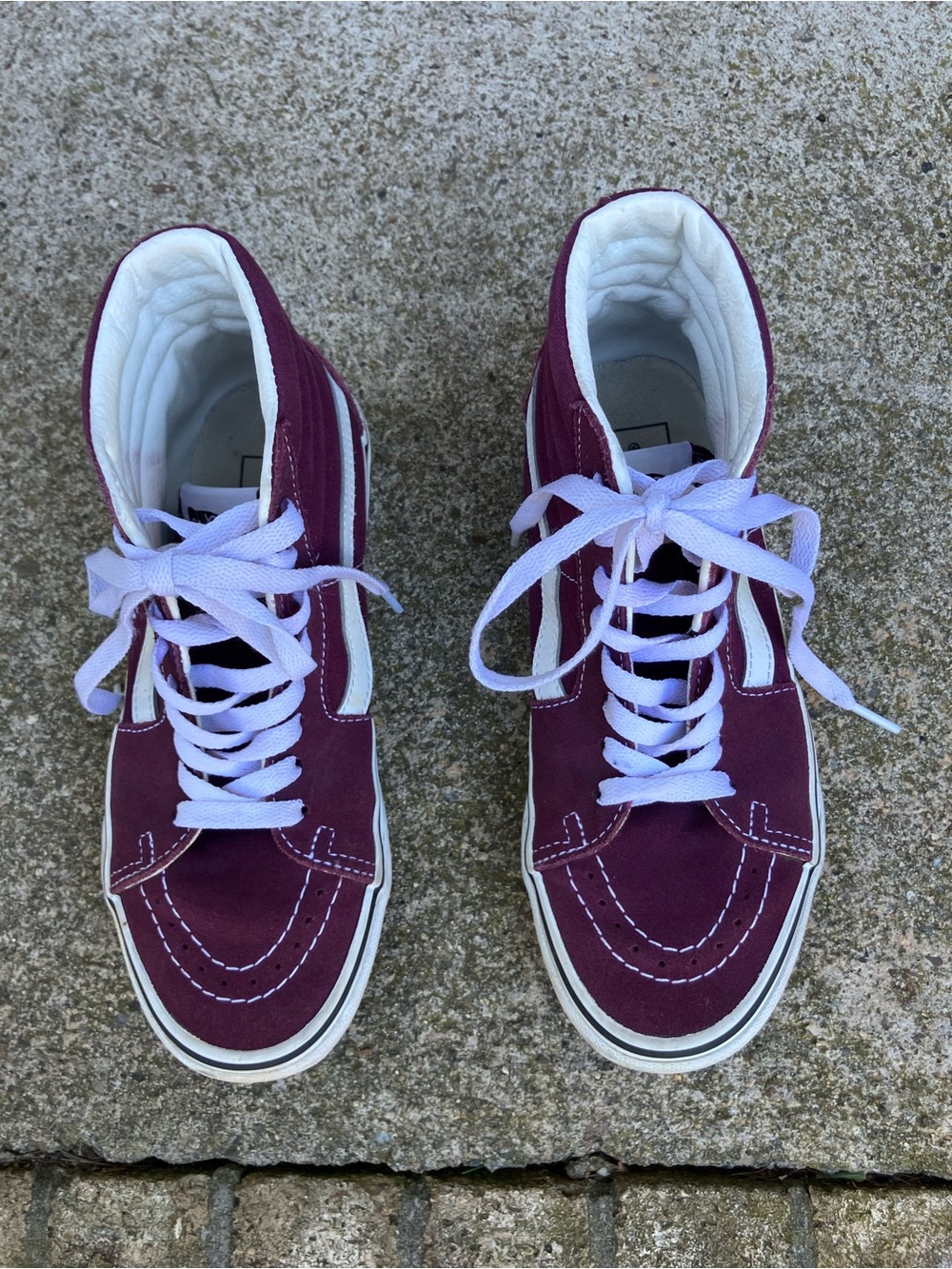 Vans Women’s Burgundy High-Top Sneakers with White Stripe